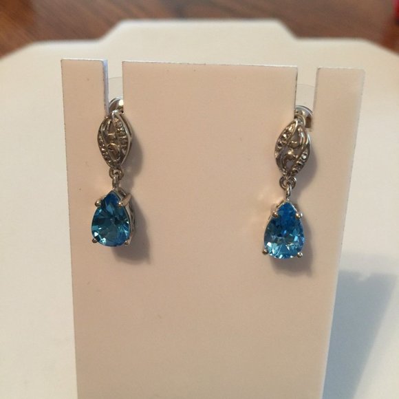 New Marambia Topaz Earrings Dangle 14ktwg & 925 Sterling Silver - Picture 4 of 4